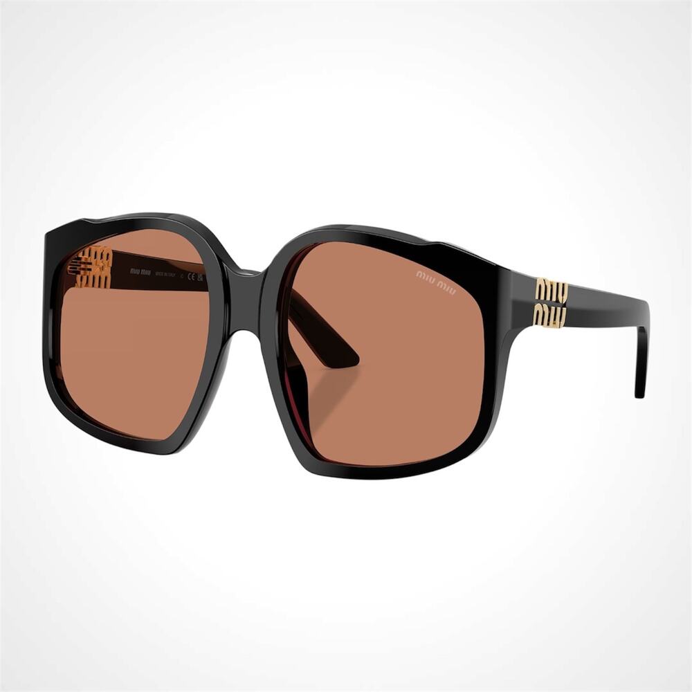 NEW MIU MIU Women's Sunglasses Black 59mm Brown Lens Oversized Acetate Gold